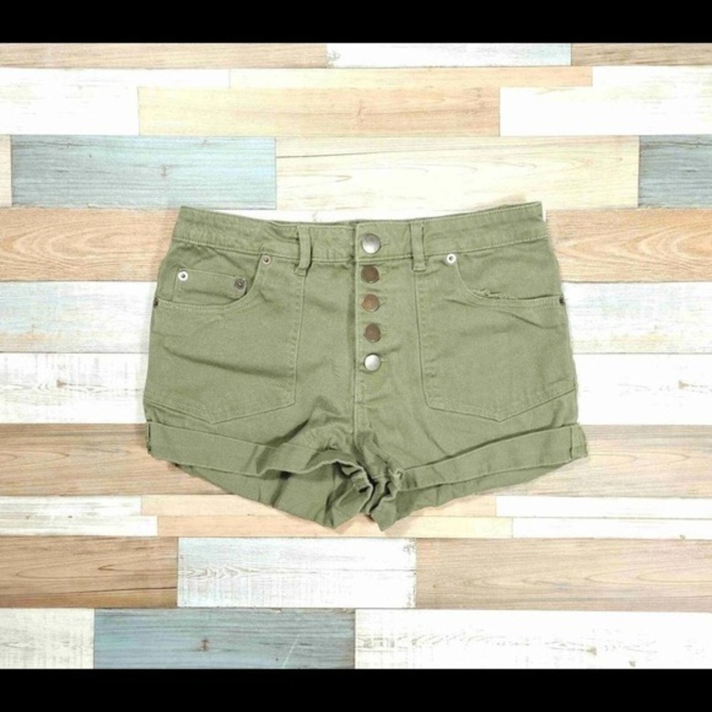 Highway Jeans Womens Olive Green Button Fly Cuffed Denim Shorts Size‎ 11